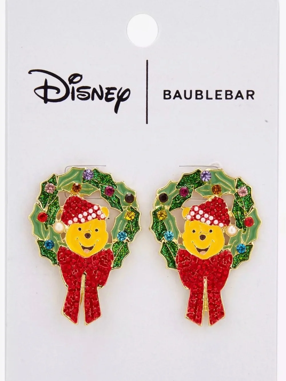 NEW Disney Baublebar Disney Winnie the Pooh Holiday Pooh Wreath Earrings